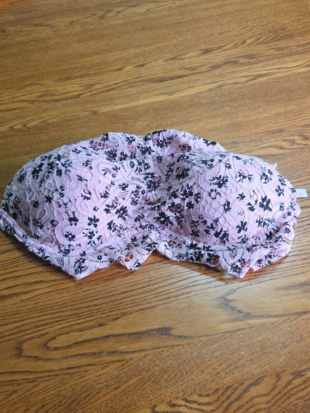 PINK Victoria's Secret Pink Lace Bandeau with Black Floral Lace